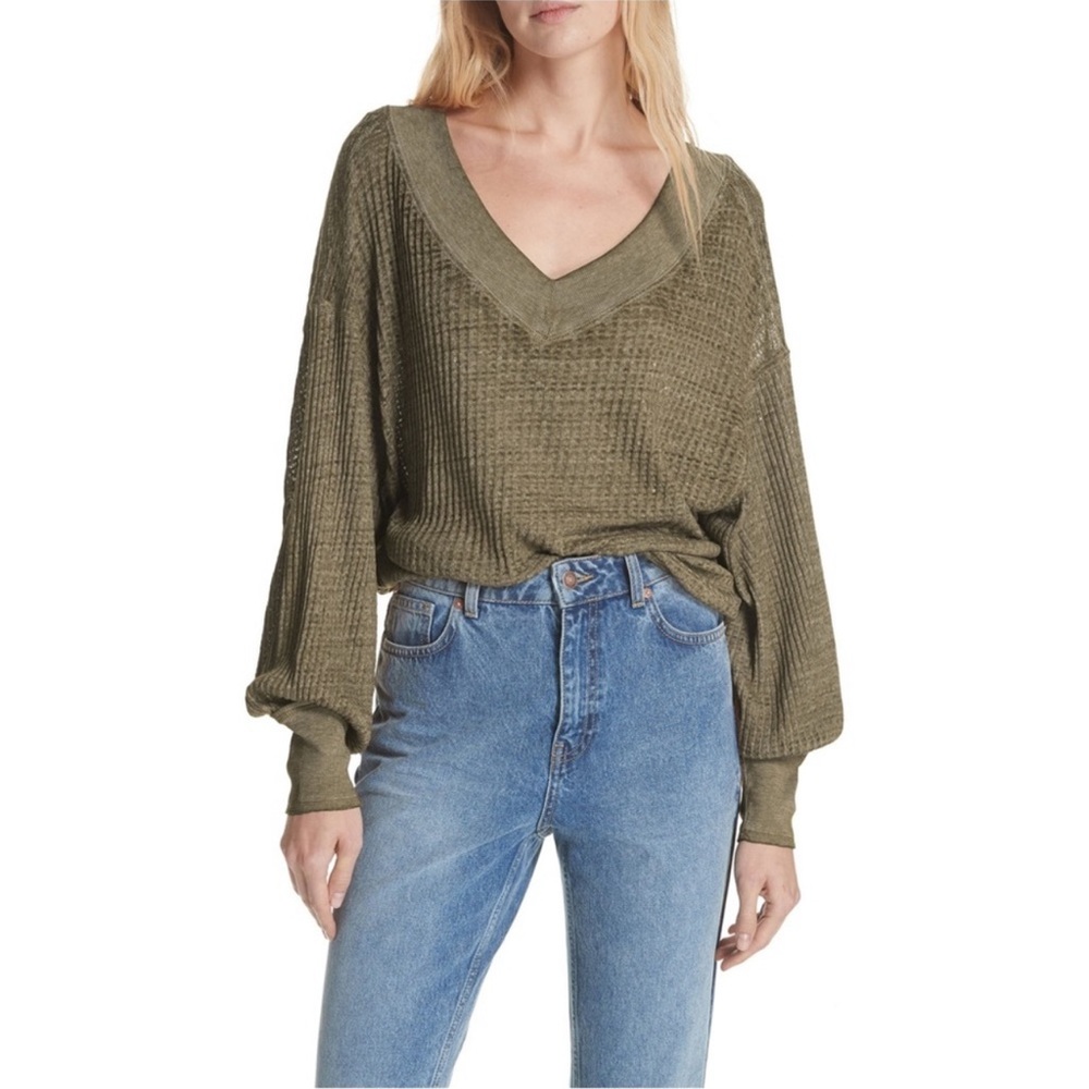 Free People We The Free South Side Lightweight Thermal Top sz L “Moss”